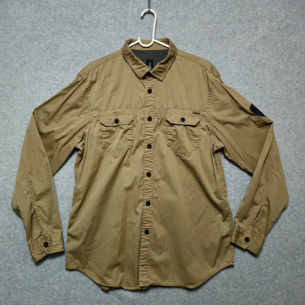 HOWE‎ No65 Creative Workforce Utility Shirt Mens Large Khaki Long Sleeve Cotton